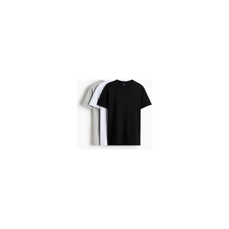 H&M - Tričko Slim Fit 3 kusy - Světle Šedý Melír/Černá/Bílá