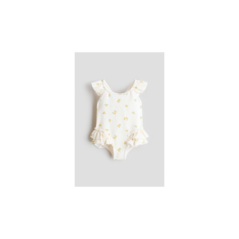 H&M - Jednodílné plavkys volánky - Bílá/Citrony