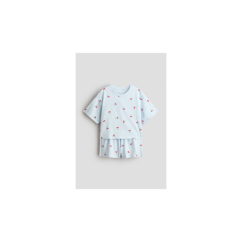 H&M - Bavlněné pyžamo - Bleděmodrá/Třešně