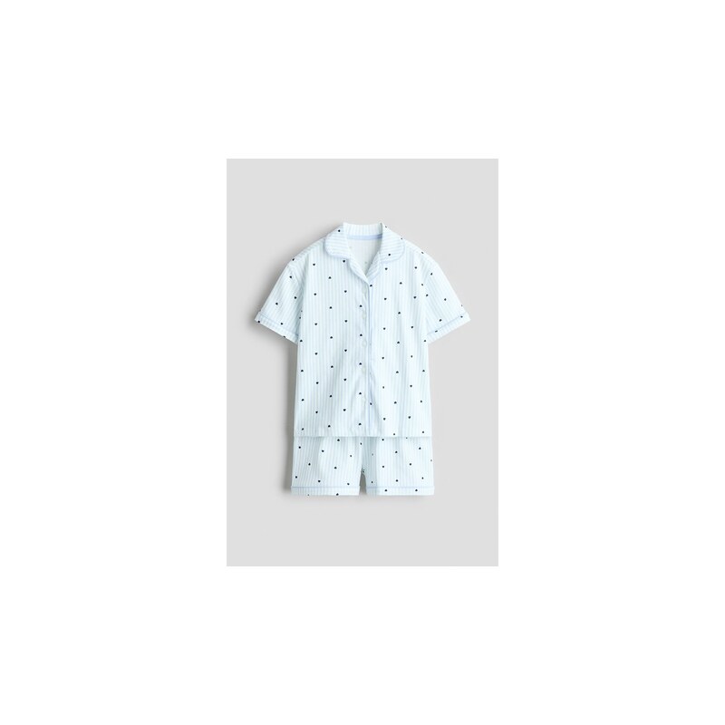 H&M - Vzorované žerzejové pyžamo - Bleděmodrá/Srdíčka