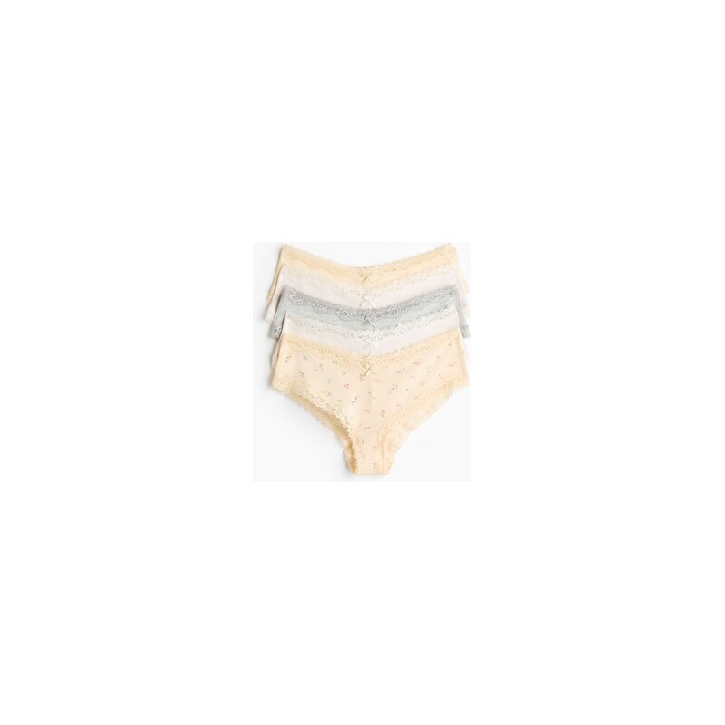 H&M - Kalhotky hipster z bavlny a krajky 5 kusů - Světle Žlutá