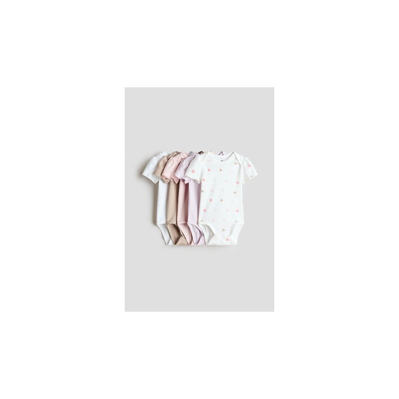 H&M - Bavlněné body 5 kusů - Růžová/Srdíčka