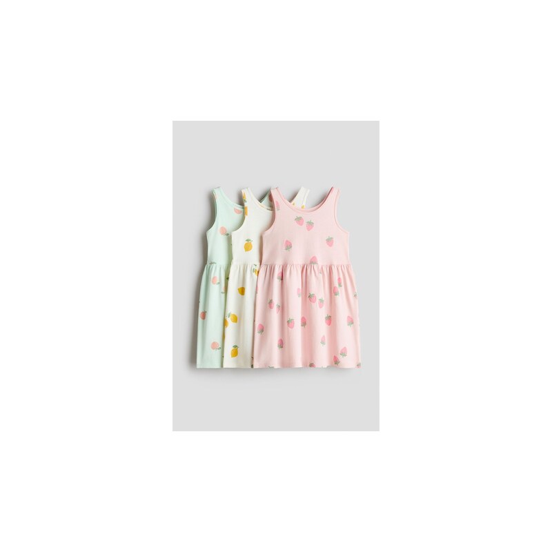 H&M - 3-pack printed cotton dresses - Světle Růžová/Ovoce