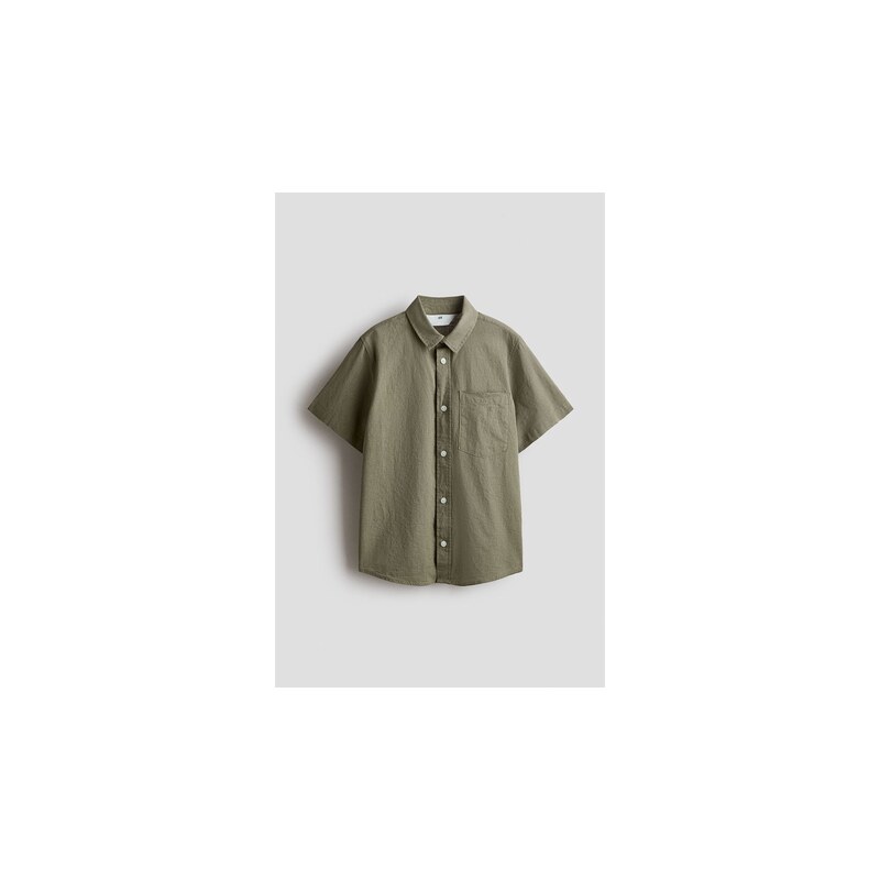 H&M - Košile z lněné směsi - Tmavě Zelená Khaki
