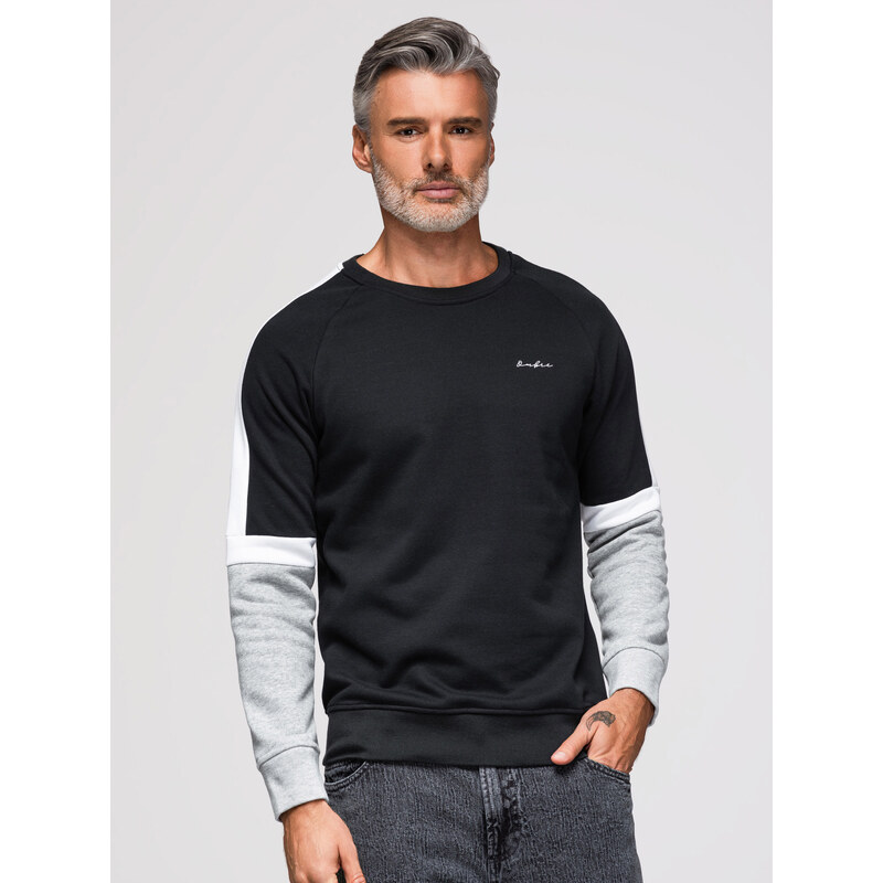Ombre Tri-color mens sweatshirt with raglan sleeves - black