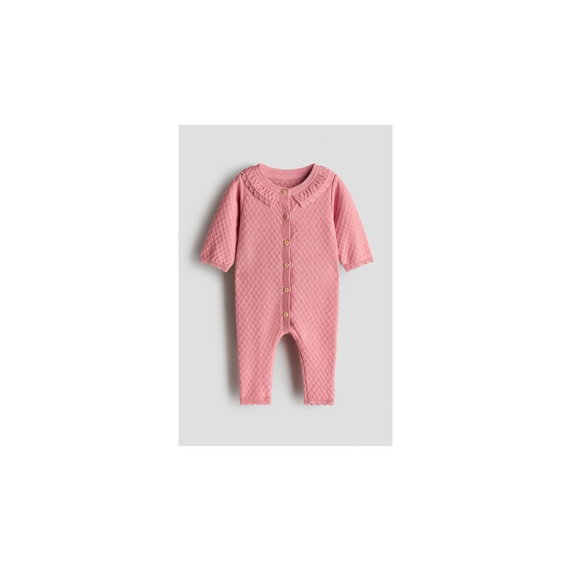 H&M - Vzorovaně pletený bavlněný overal - Růžová