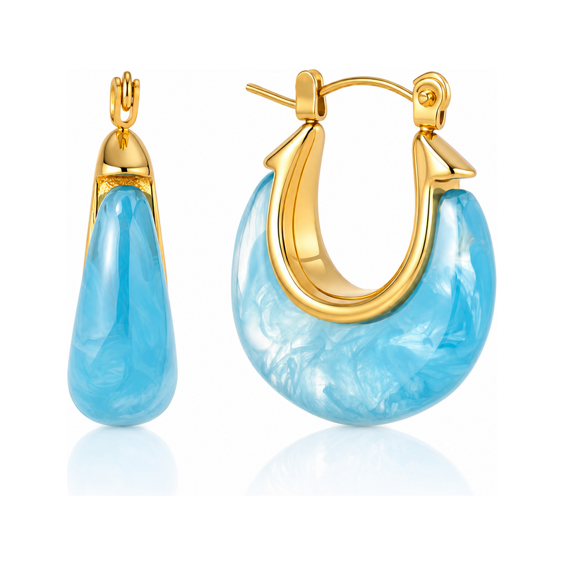ELENYS Opaline Azure – pozlacené náušnice 18K žluté zlato