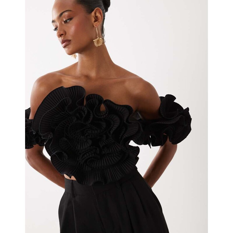 ASOS LUXE off the shoulder top with 3D flower detail in black