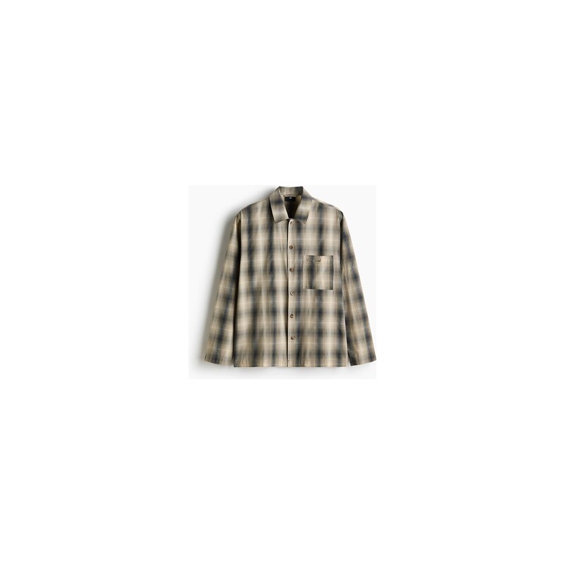 H&M - Popelínové pyžamo košile a kalhoty - Khaki Zelená/Kostka