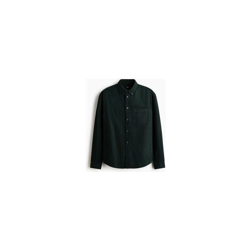 H&M - Manšestrová košile Regular Fit - Tmavě Zelená