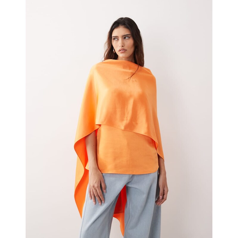ARRANGE satin underlay cape top in orange