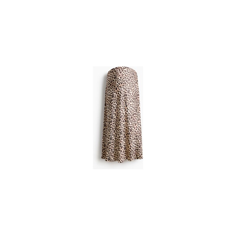 H&M - MAMA Saténová sukně slip skirt - Béžová/Leopardí Potisk