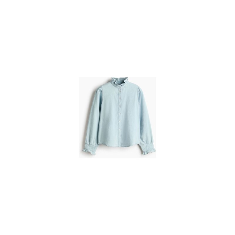 H&M - Džínová halenkas volánkovými lemy - Bledý Denim Blue