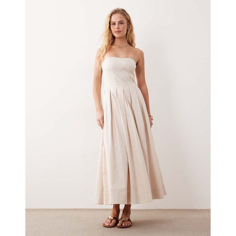 ASOS DESIGN bandeau maxi sundress with full skirt in stone