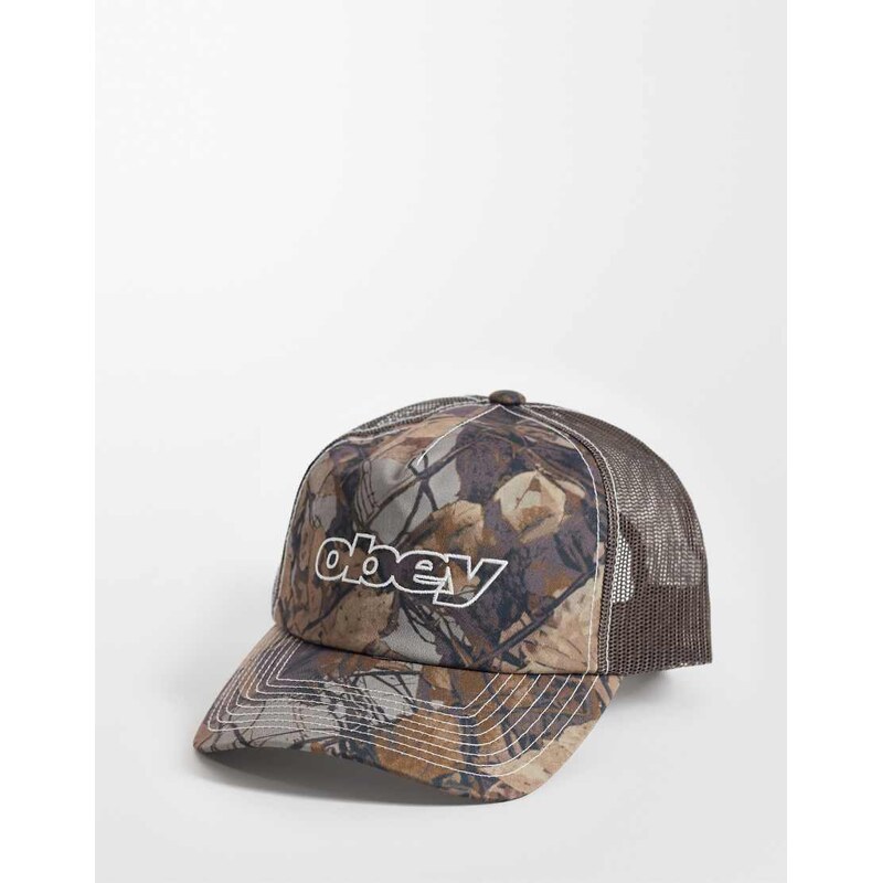 Obey logo form trucker cap in camo-Multi