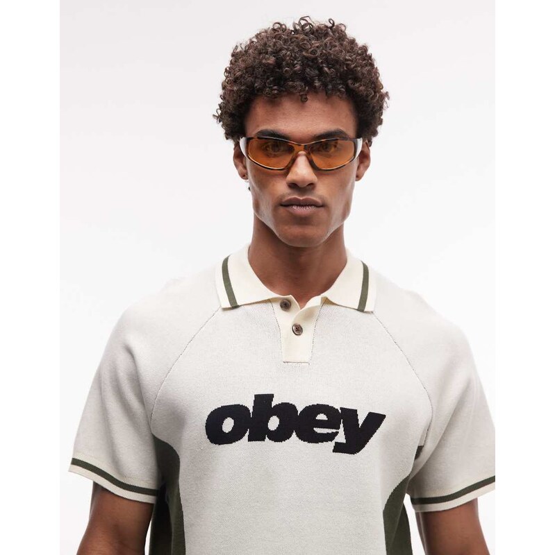 Obey sport knitted polo top in multi