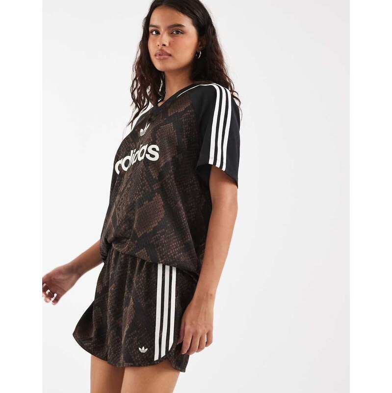 adidas Originals satin shorts in dark brown snake