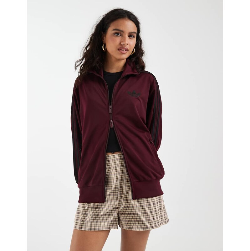 adidas Originals firebird loose track top in maroon-Red