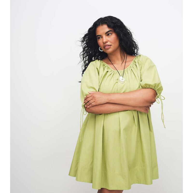ASOS Curve ASOS DESIGN Curve scoop neck poplin mini dress with
