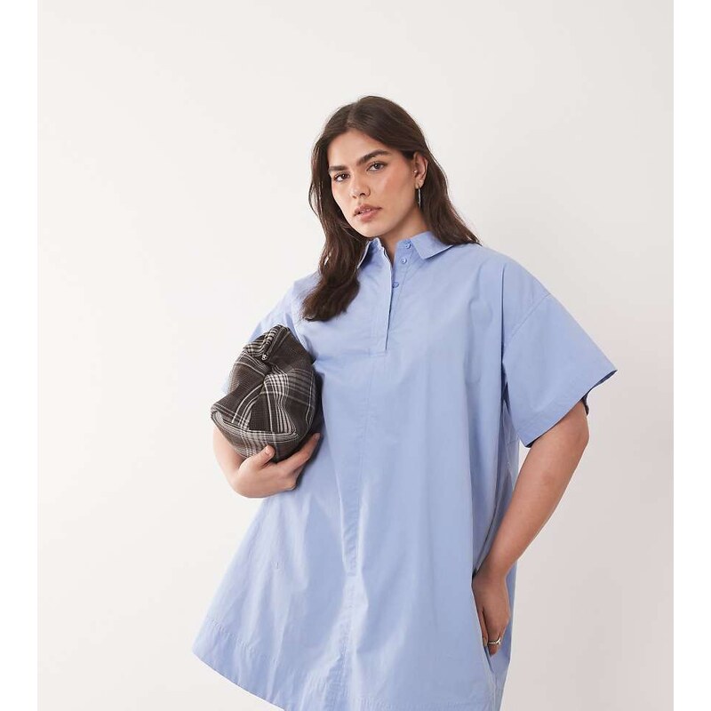 ASOS Curve ASOS DESIGN Curve poplin relaxed short sleeve mini