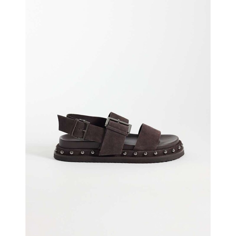 ASOS DESIGN Fraction premium studded footbed sandal in chocolate
