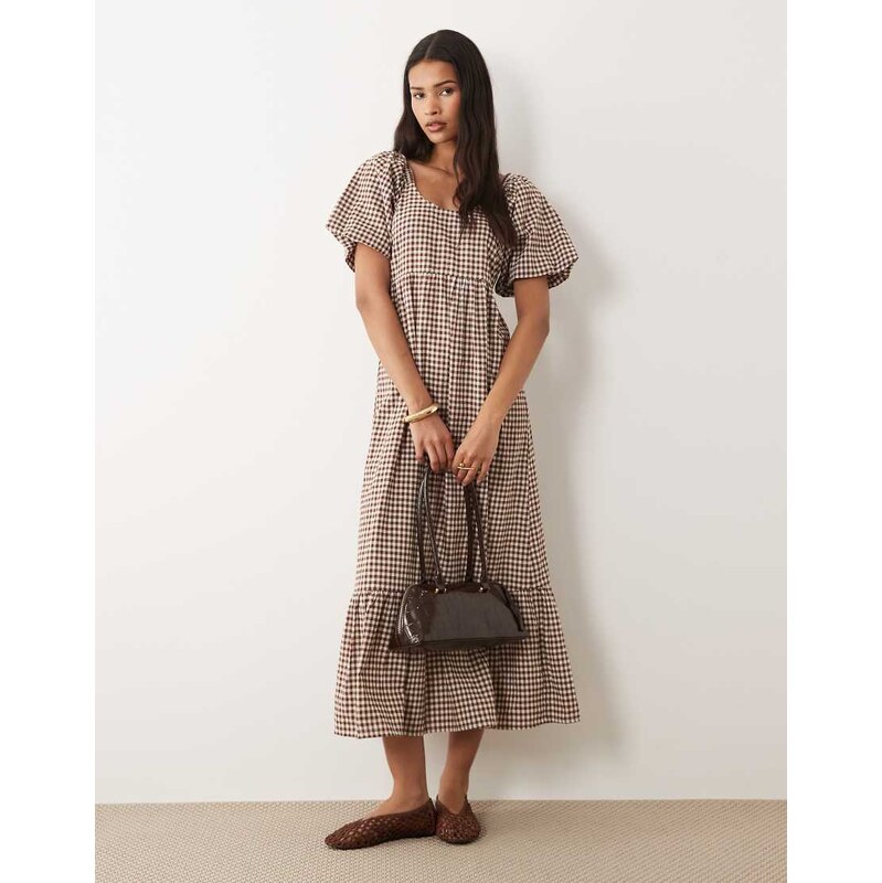 Wednesdays Girl Wednesdays Girl scoop neck midaxi dress in brown