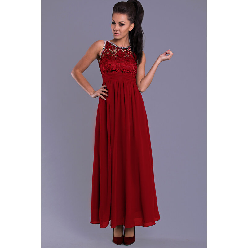 Dámské společenské šaty EVA LOLA s plastickým živůtkem dlouhé červené
