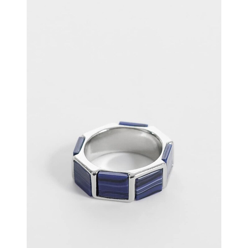 ASOS DESIGN square faux blue lapis ring in silver