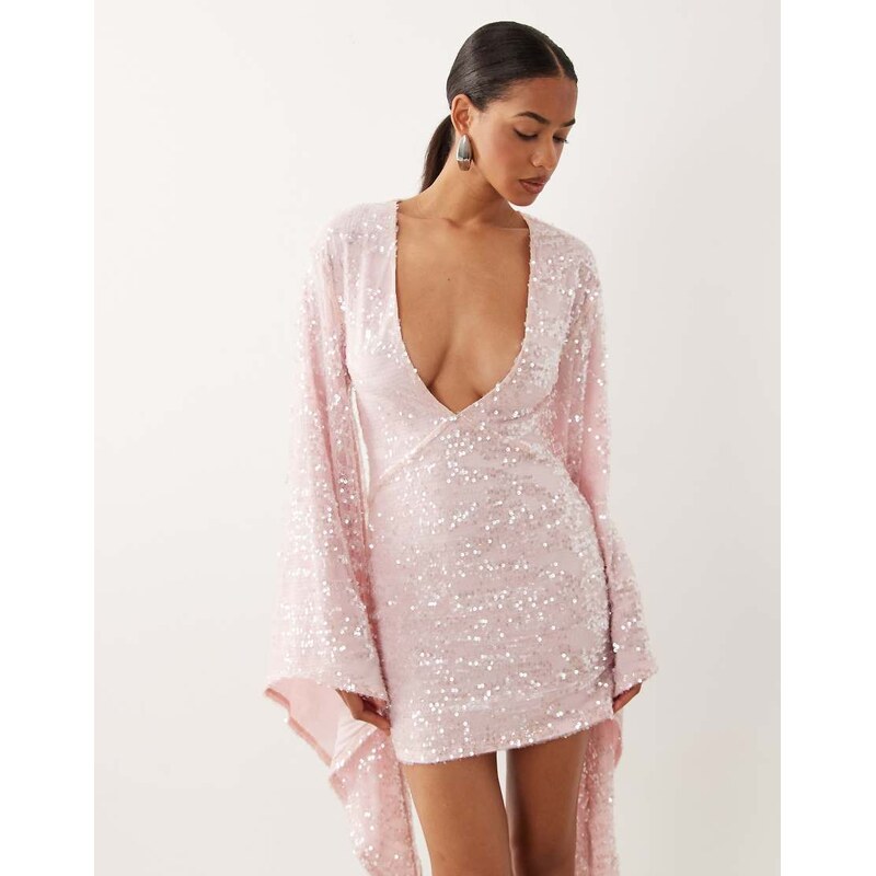 ASOS DESIGN sequin plisse batwing mini dress with ruching detail
