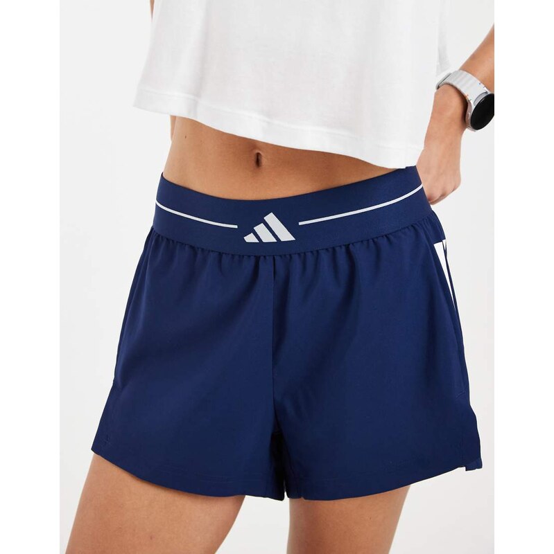adidas performance Hyperglam 3-stripes woven shorts in dark blue