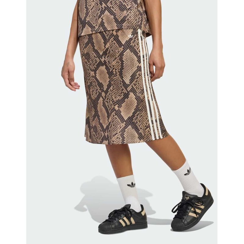 adidas Originals Snake print satin skirt in linen / magic beige