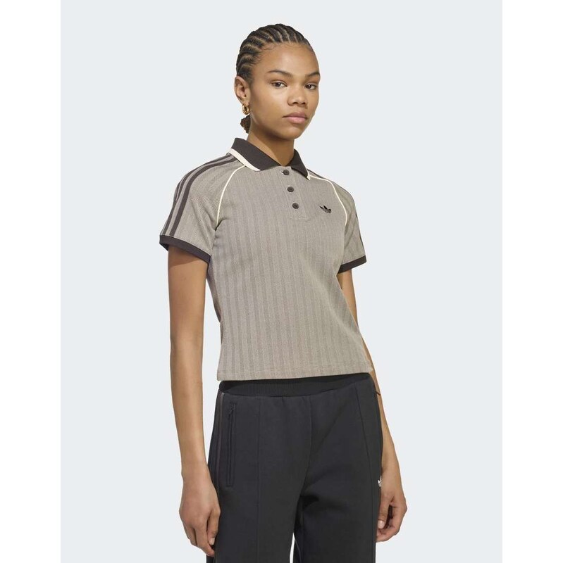 adidas Originals Tweed polo shirt in light brown