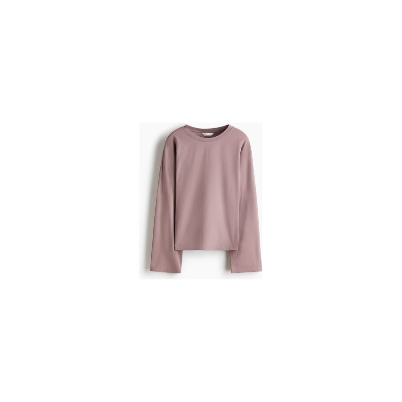 H&M - Bavlněný tops dlouhým rukávem - Tlumená Fialová