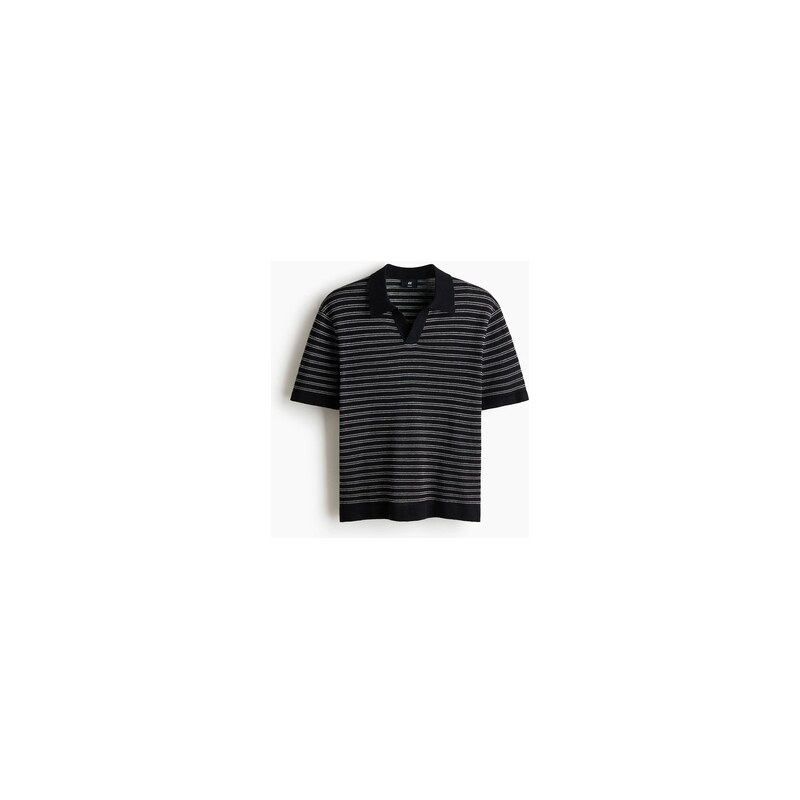H&M - Top z lněné směsis límečkem Regular Fit - Černá/Proužky