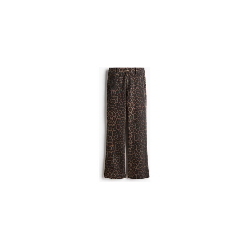 H&M - Flared High Jeans - Hnědá/Leopardí Potisk