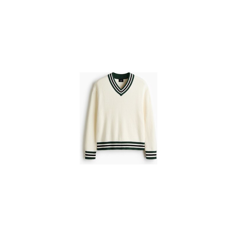 H&M - Svetr z žebrovaného úpletu Relaxed Fit - Krémová/Proužky