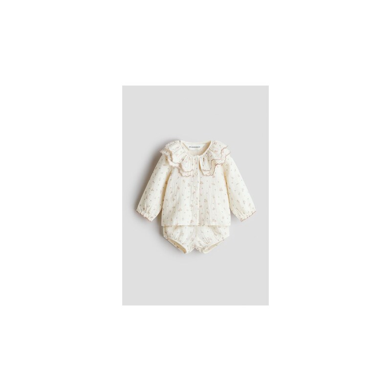 H&M - Dvoudílná souprava z bavlněného mušelínu - Krémová