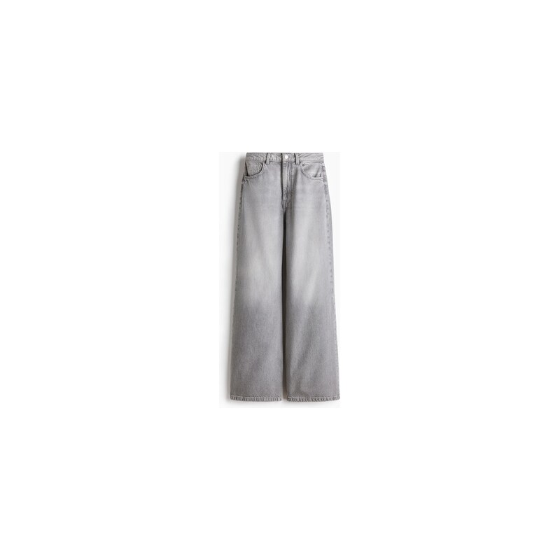 H&M - Wide Ultra High Jeans - Světle Šedý Denim