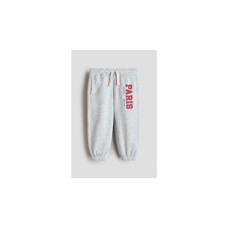 H&M - Kalhoty joggers výšivkou - Světle Šedý Melír/Paris