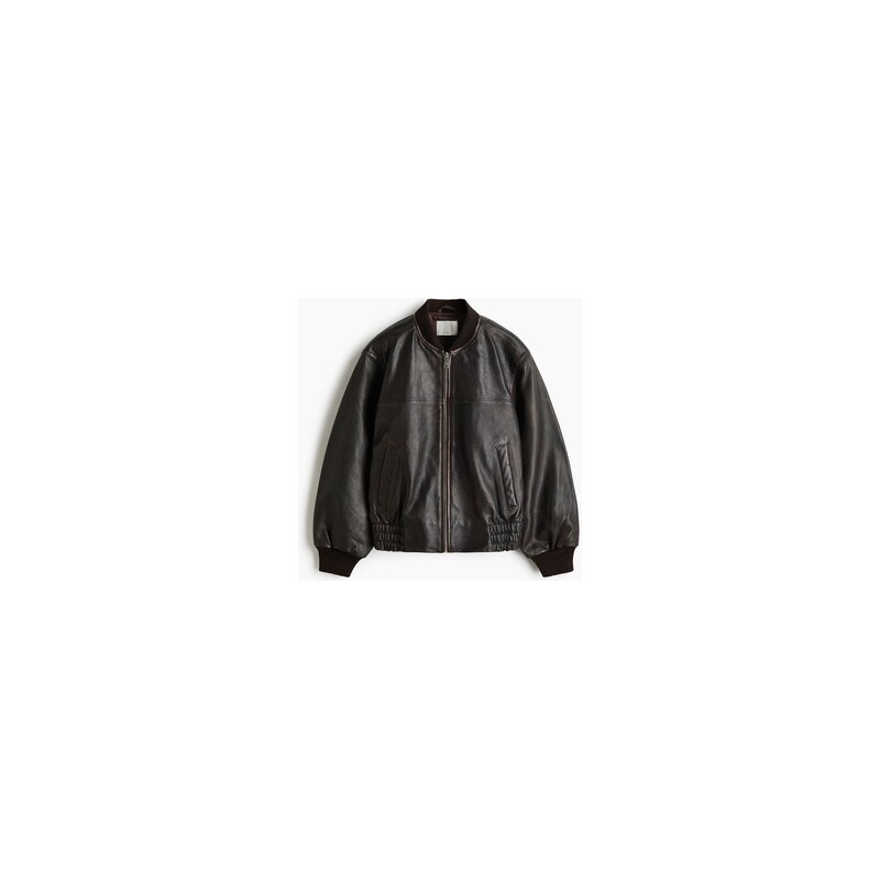 H&M - Kožený bomber - Tmavě Hnědá