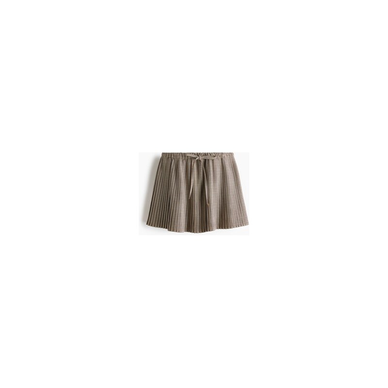 H&M - Plisovaná minisukně - Béžová/Kostka