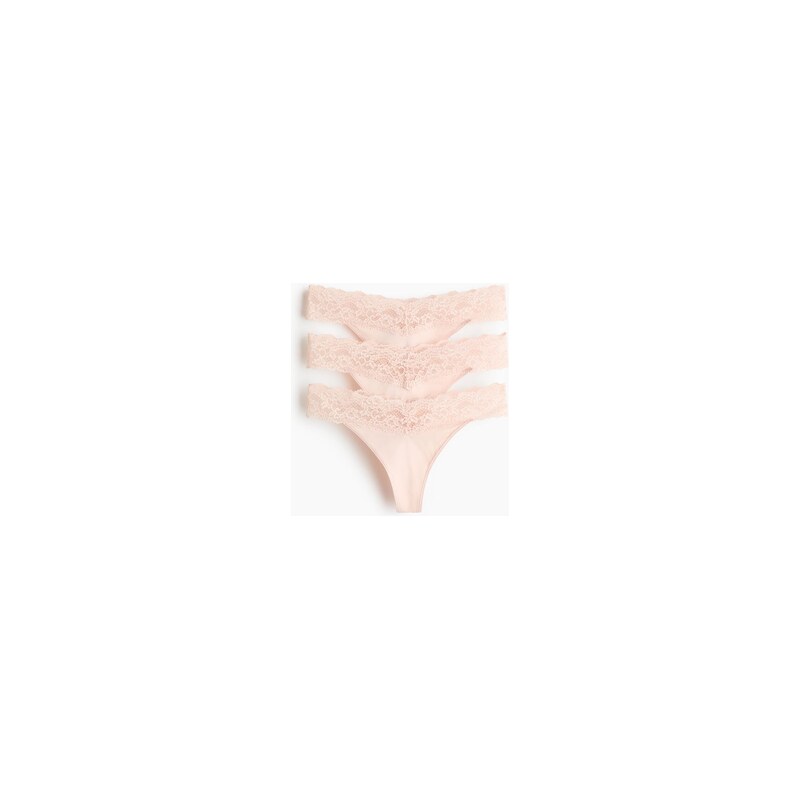 H&M - Kalhotky thong z mikrovlákna a krajky 3 kusy - Světlá