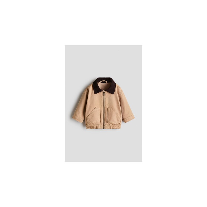 H&M - Plátěná bundas manšestrovým límcem - Béžová/Tmavě Hnědá