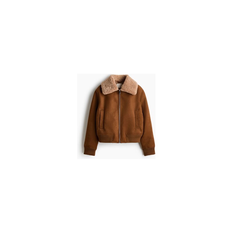 H&M - Bundas plyšovým límcem - Hnědá