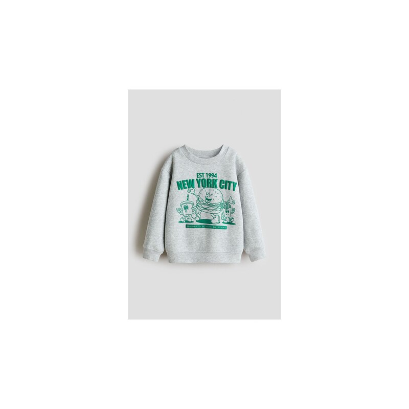 H&M - Mikinas potiskem - Světle Šedý Melír/New York