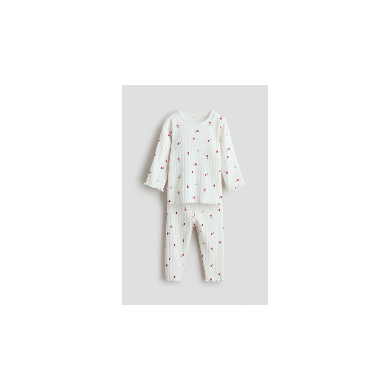 H&M - Bavlněné pyžamos potiskem - Bílá/Jahody