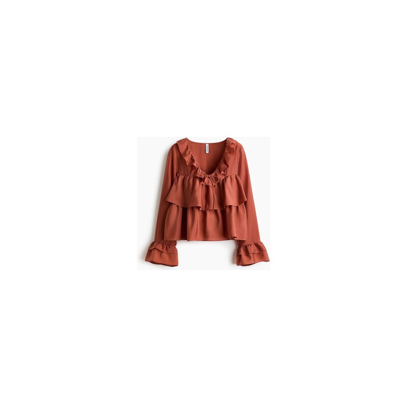 H&M - Halenkas volánkovými lemy - Tmavě Oranžová