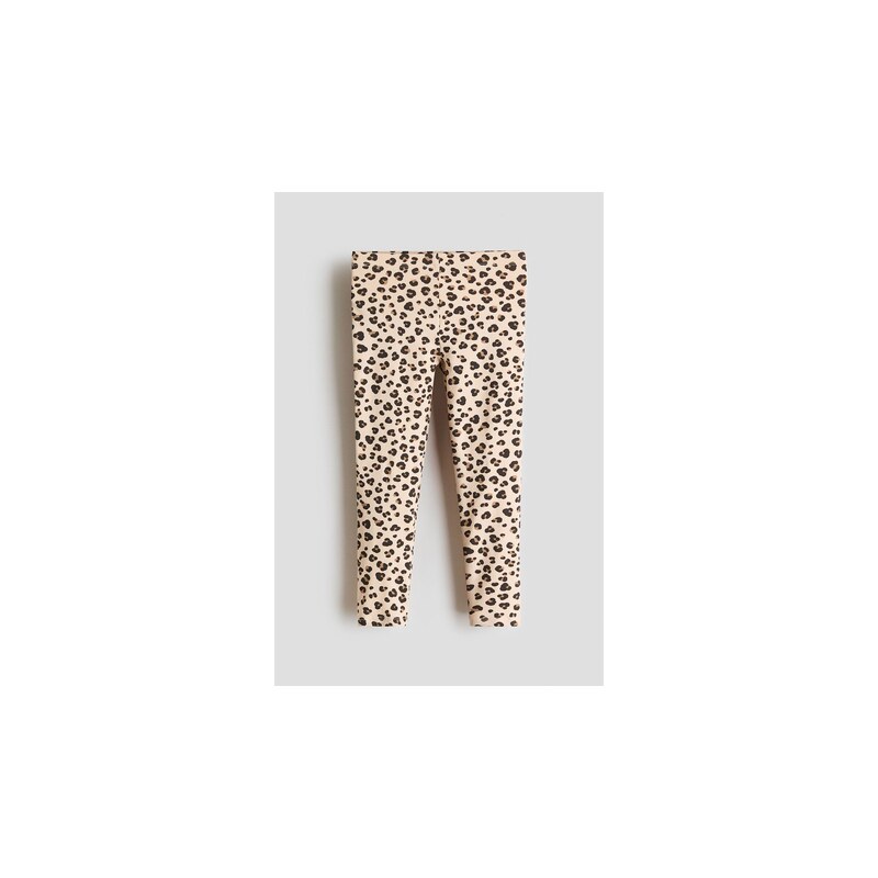 H&M - Bavlněné legíny - Světle Béžová/Leopardí Potisk