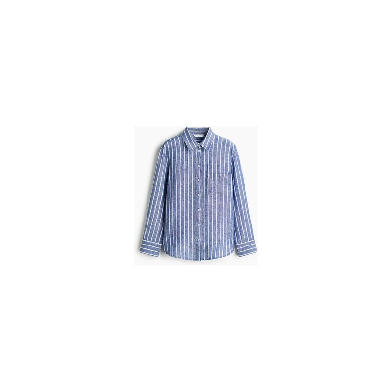 H&M - Lněná košile - Modrá/Proužky