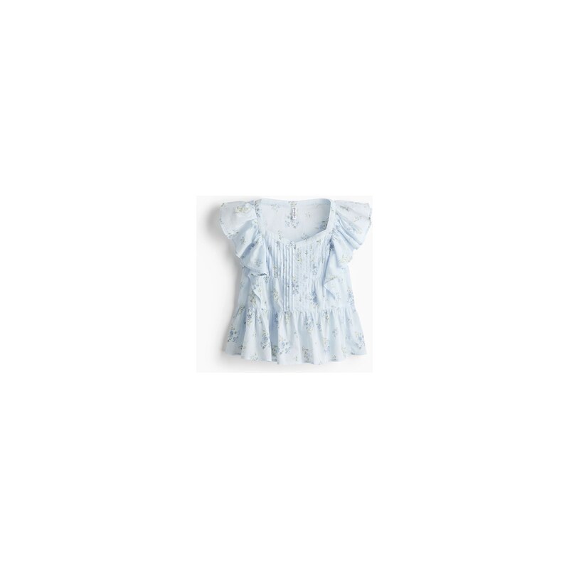 H&M - Bavlněný tops volánkovými lemy - Bleděmodrá/Květy